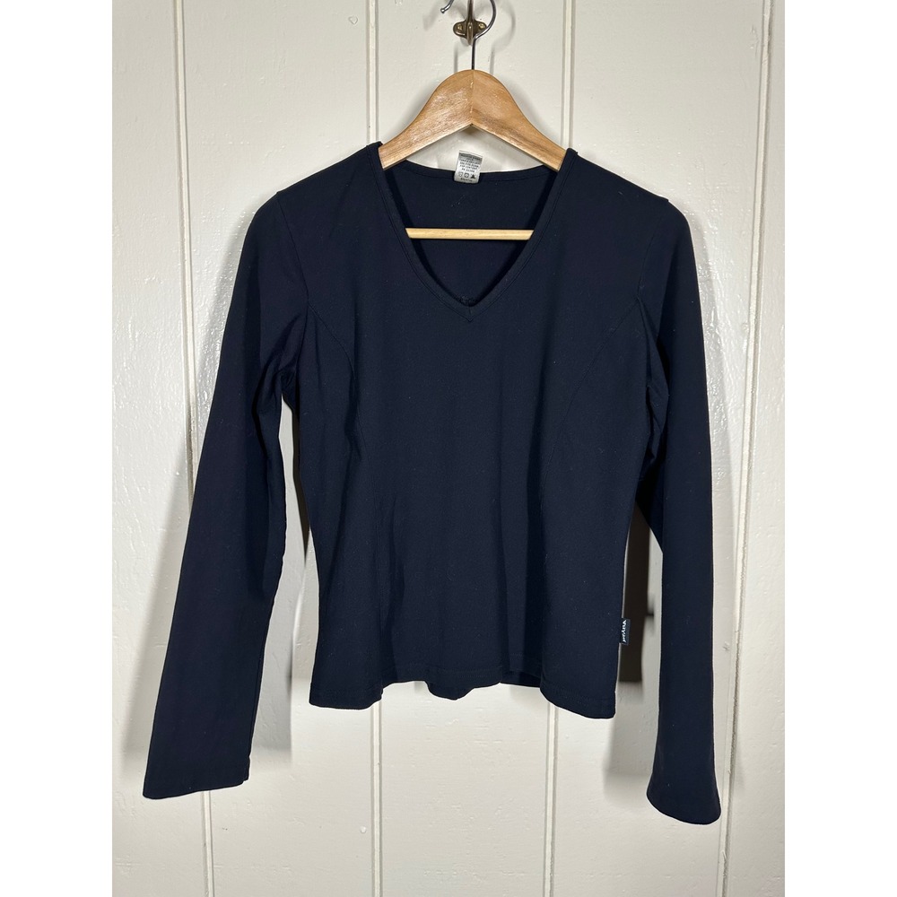 Prana Top Women MD Black V-Neck Long Sleeve Active Yoga Stretch Pullover